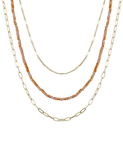 Unwritten Genuine Glass Stone and 14K Gold Plated Layered Necklace Set, 3 Pieces