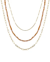 Unwritten Genuine Glass Stone and 14K Gold Plated Layered Necklace Set, 3 Pieces