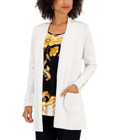 Jm Collection Women's Button-Sleeve Flyaway Cardigan Sweater