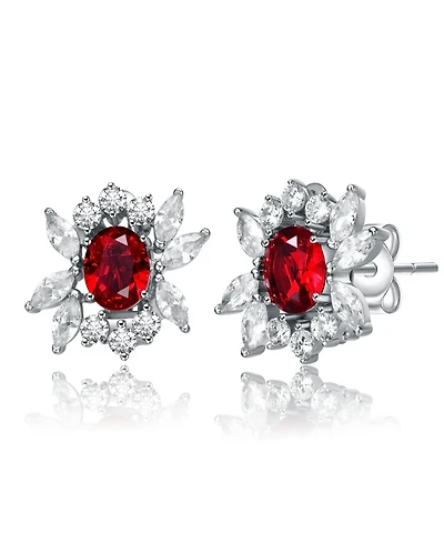 Sterling Silver White Gold Plated Cubic Zirconia Marquise Cluster Earrings