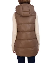 Sebby Collection Women's Puffer Faux Leather Vest with Hood