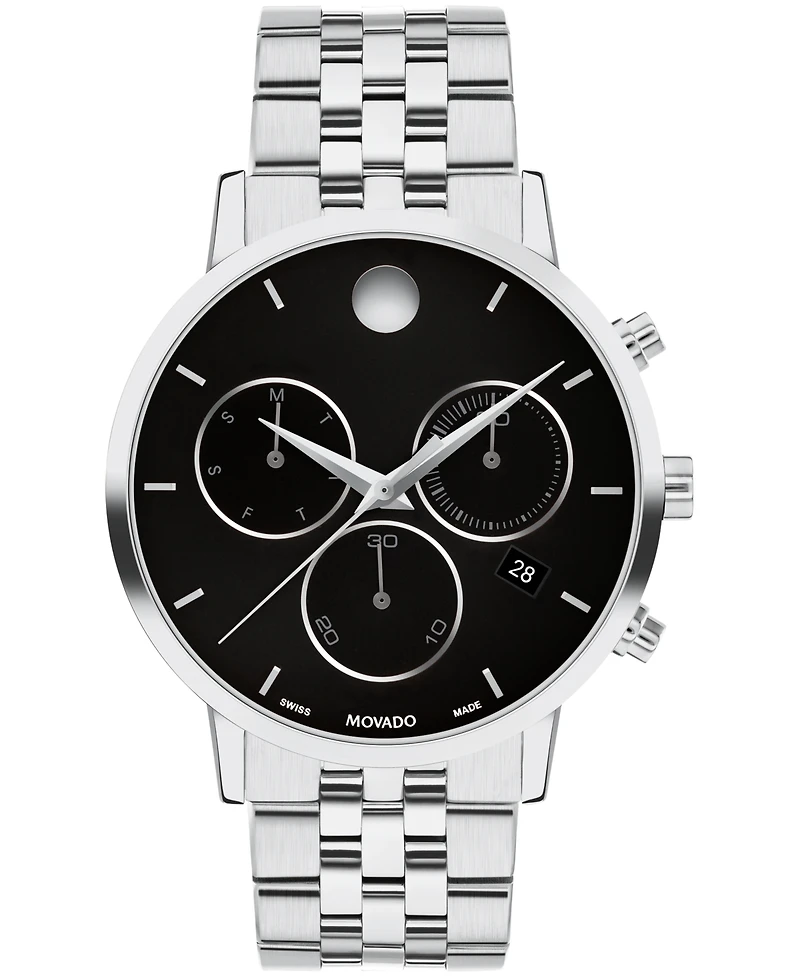 Movado Men's Museum Classic Swiss Quartz Chrono Silver Tone Stainless Steel Watch 42mm