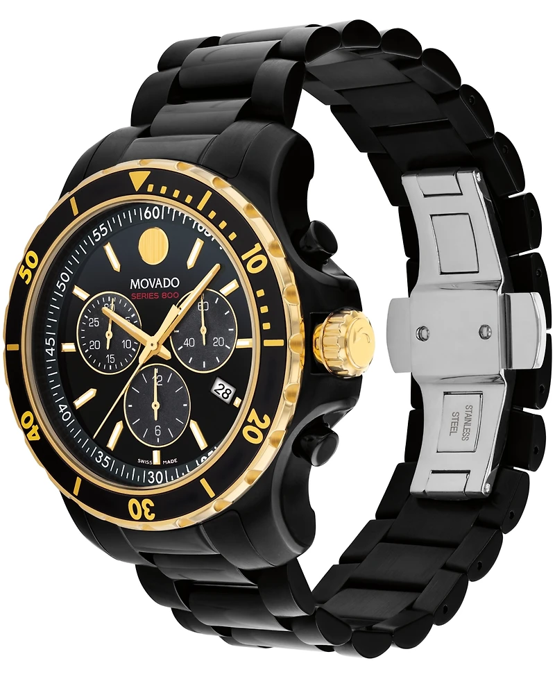 Movado Men's Series 800 Swiss Quartz Chrono Black Pvd Watch 42mm