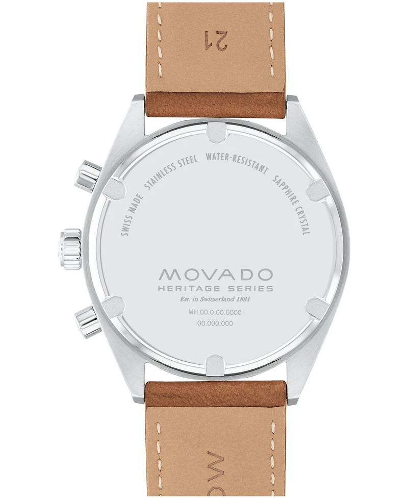 Movado Men's Datron Swiss Quartz Chrono Cognac Leather Watch 40mm