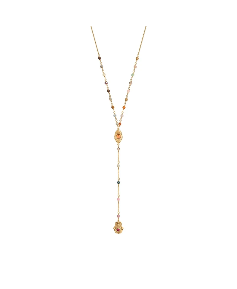 Benevolent Spirit - Tourmaline Evil Eye Hamsa Lariat Necklace