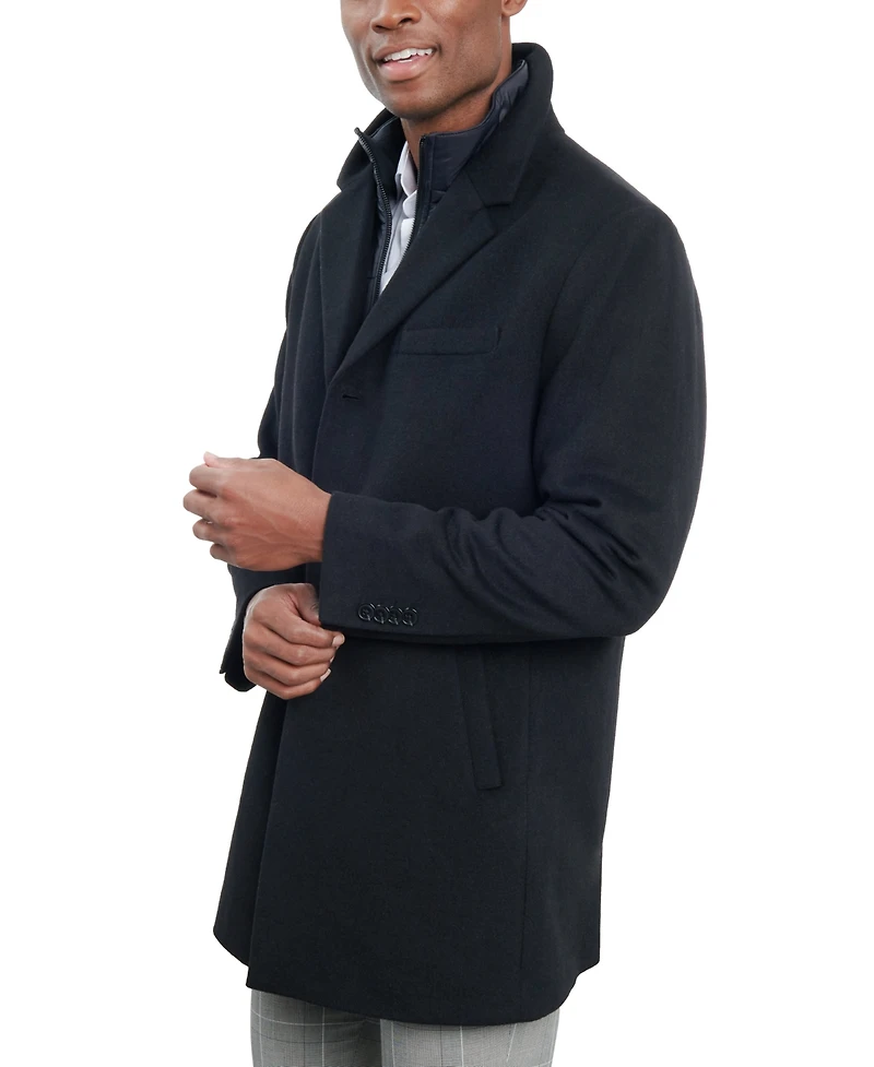 London Fog Men's Wool-Blend Overcoat & Attached Vest