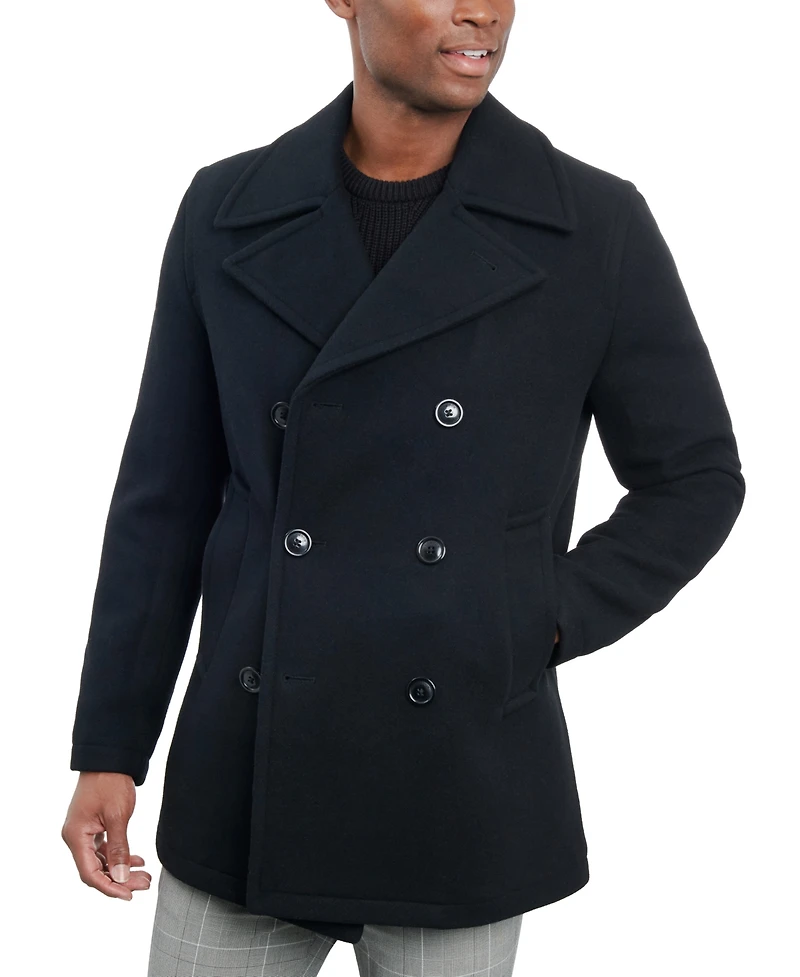 London Fog Men Double-Breasted Wool Blend Peacoat