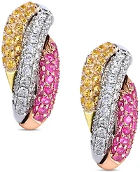 Yellow Sapphire (5/8 ct. t.w.) and Pink Sapphire (5/8 ct. t.w.) and Diamonds (5/8 ct. t.w.) Earrings Set in 14k White Gold