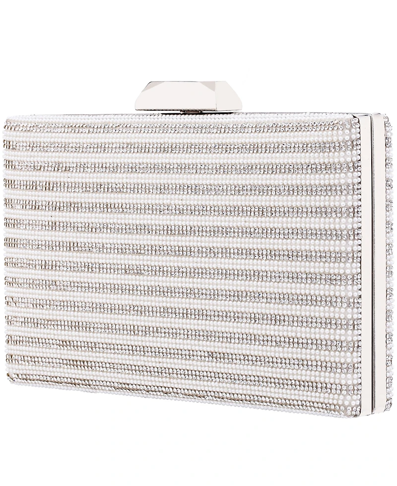 Nina Imitation Pearl and Crystal Minaudiere Clutch