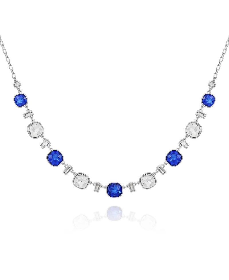 T Tahari Silver-Tone Blue and Clear Glass Stone Statement Necklace, 18" + 3" Extender