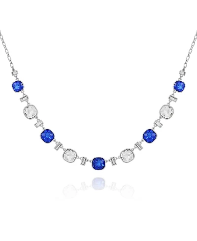 T Tahari Silver-Tone Blue and Clear Glass Stone Statement Necklace, 18" + 3" Extender