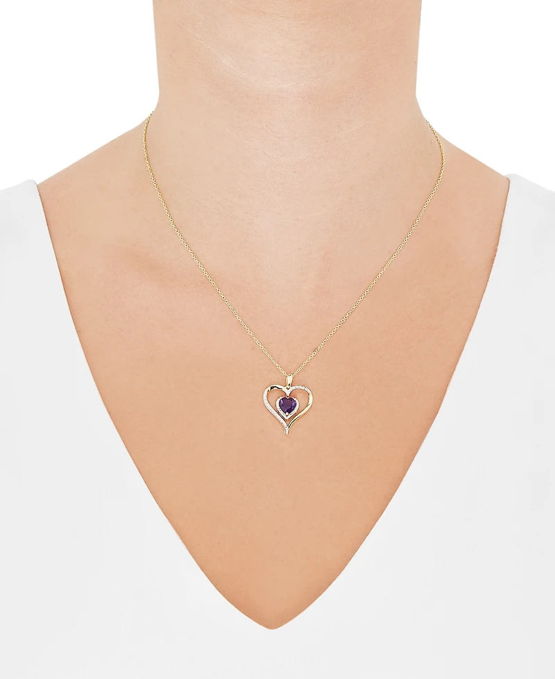 Birthstone Gemstone & Diamond Accent Heart 18" Pendant Necklace 14k Gold-Plated Sterling Silver