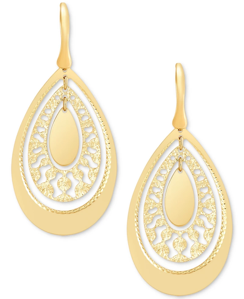 Italian Gold Openwork Orbital Teardrop Drop Earrings in 14k Gold