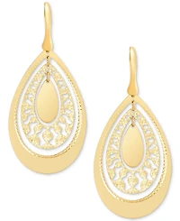 Italian Gold Openwork Orbital Teardrop Drop Earrings in 14k Gold