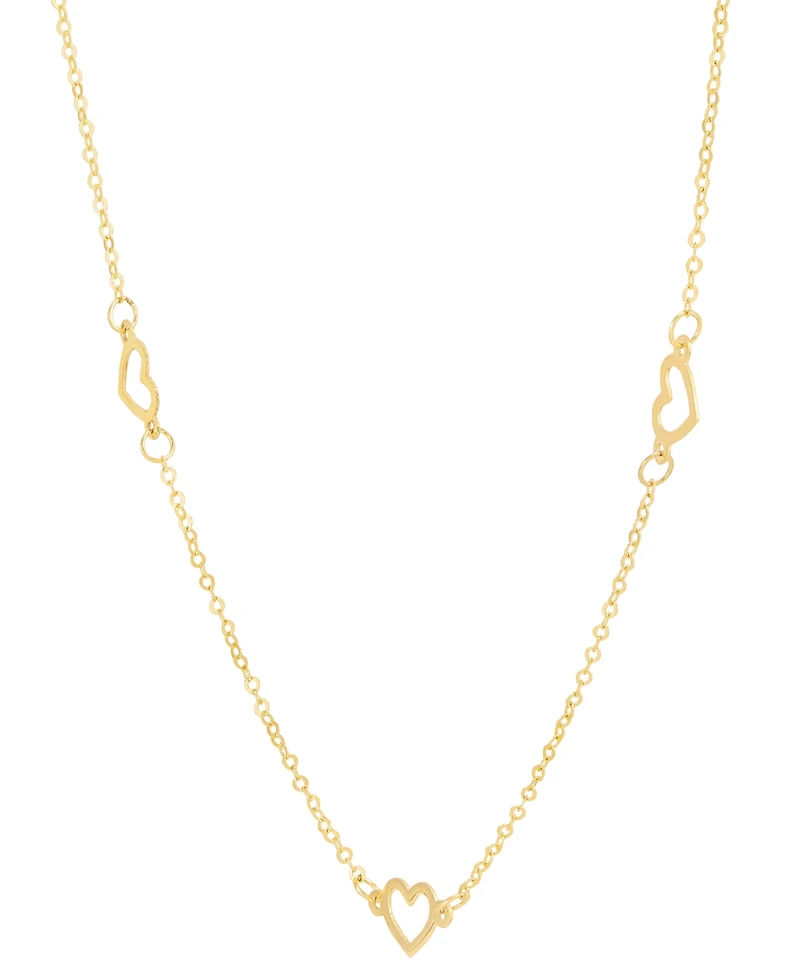 Italian Gold Polished Open Heart Station 18" Collar Necklace in 10k Gold
