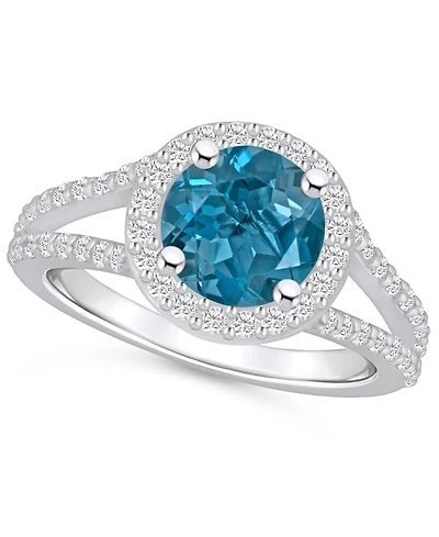 Macy's London Blue Topaz (2-3/8 ct. t.w.) and Diamond (1/2 Halo Ring 14K Gold