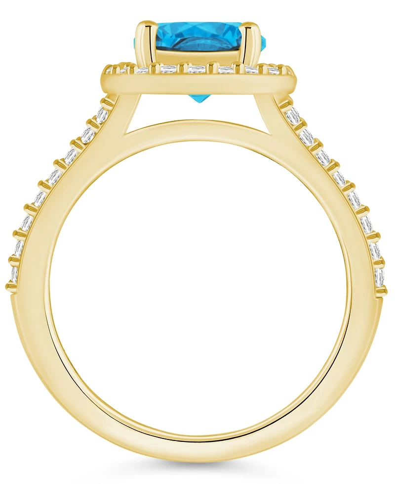 Macy's Blue Topaz (2-3/8 ct. t.w.) and Diamond (1/2 Halo Ring 14K Yellow Gold