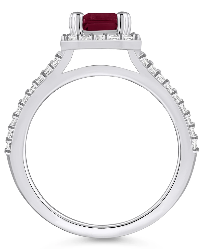 Macy's Garnet (2 ct. t.w.) and Diamond (1/2 Halo Ring 14K White Gold