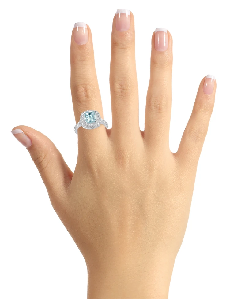 Macy's Aquamarine and Diamond Accent Halo Ring 14K White Gold
