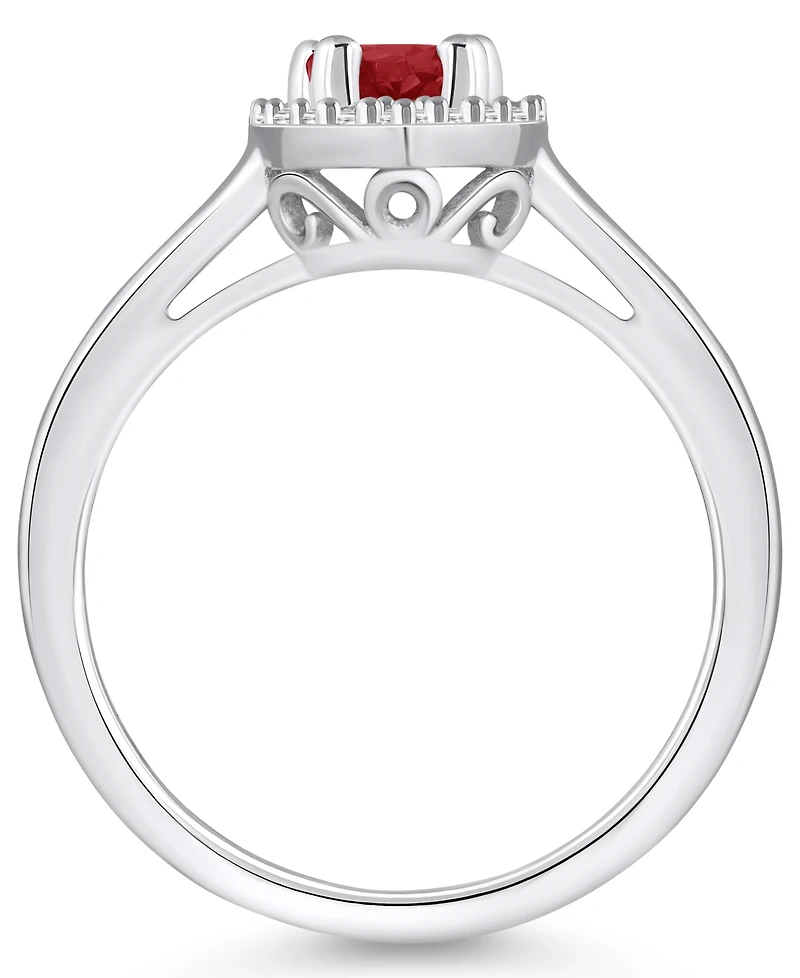 Macy's Garnet (1-1/10 ct. t.w.) and Diamond (1/5 Halo Ring 14K White Gold