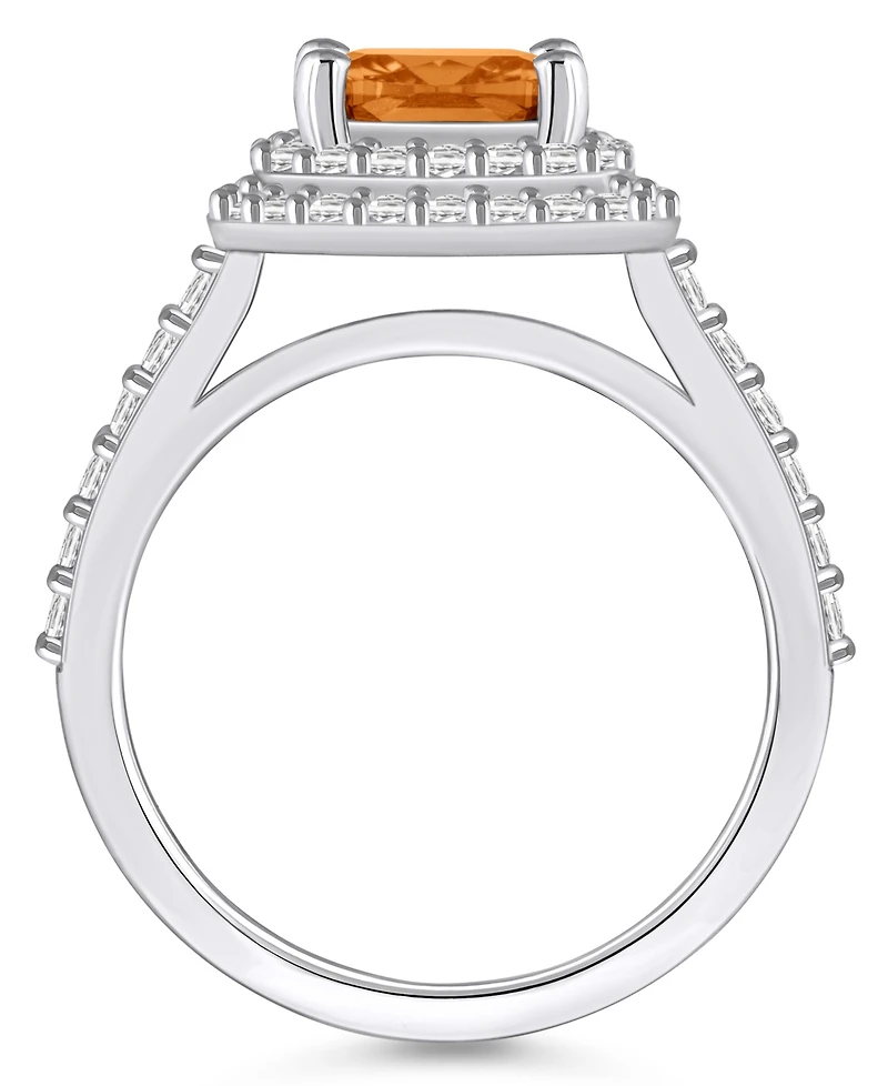 Macy's Citrine and Diamond Accent Halo Ring 14K White Gold