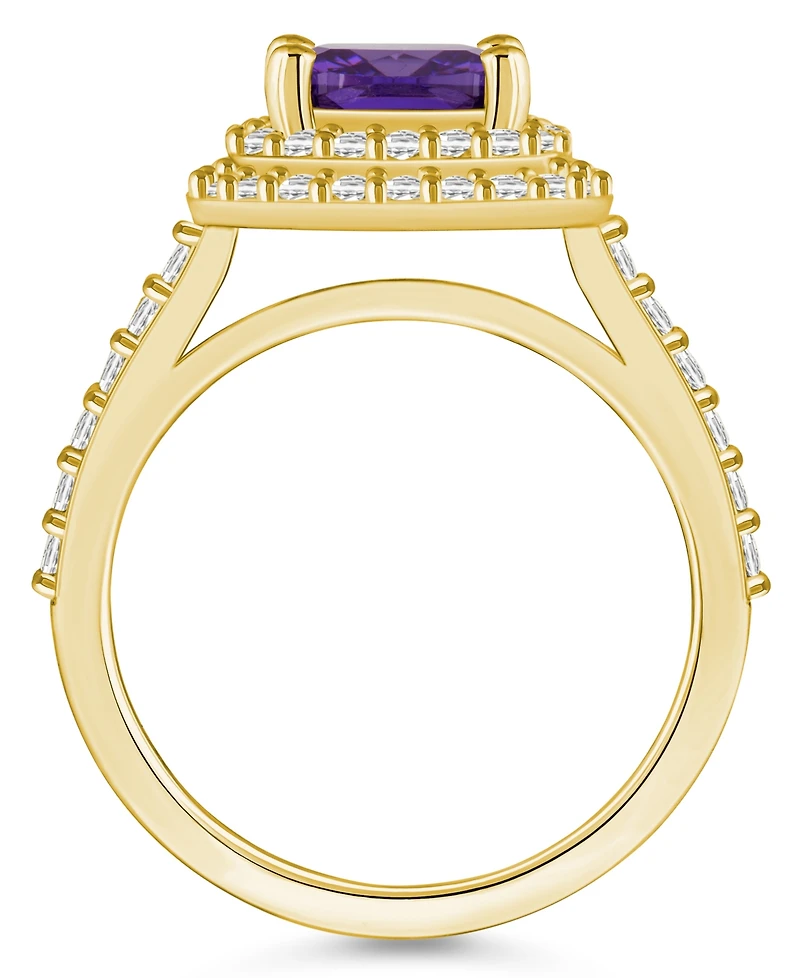 Macy's Amethyst and Diamond Accent Halo Ring 14K Yellow Gold