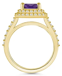 Macy's Amethyst and Diamond Accent Halo Ring 14K Yellow Gold