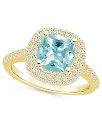 Macy's Aquamarine and Diamond Accent Halo Ring 14K Yellow Gold