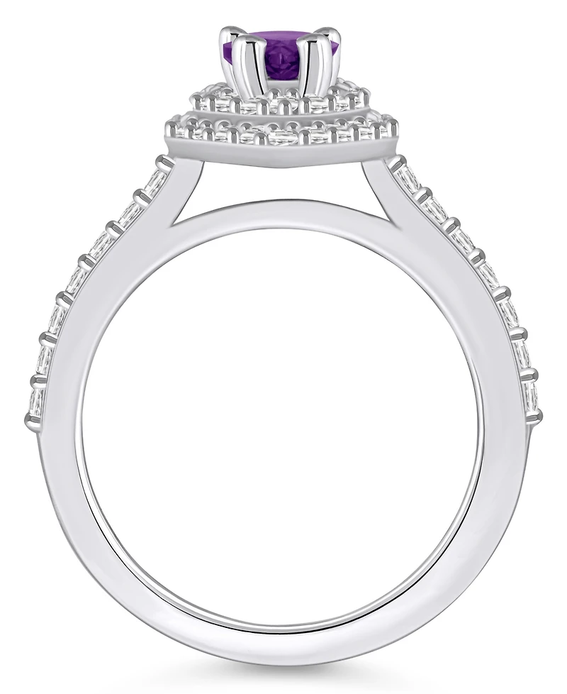 Macy's Amethyst and Diamond Accent Halo Ring 14K White Gold