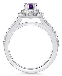 Macy's Amethyst and Diamond Accent Halo Ring 14K White Gold