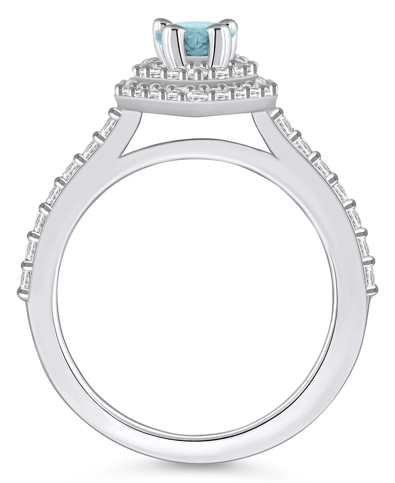 Macy's Aquamarine and Diamond Accent Halo Ring 14K White Gold