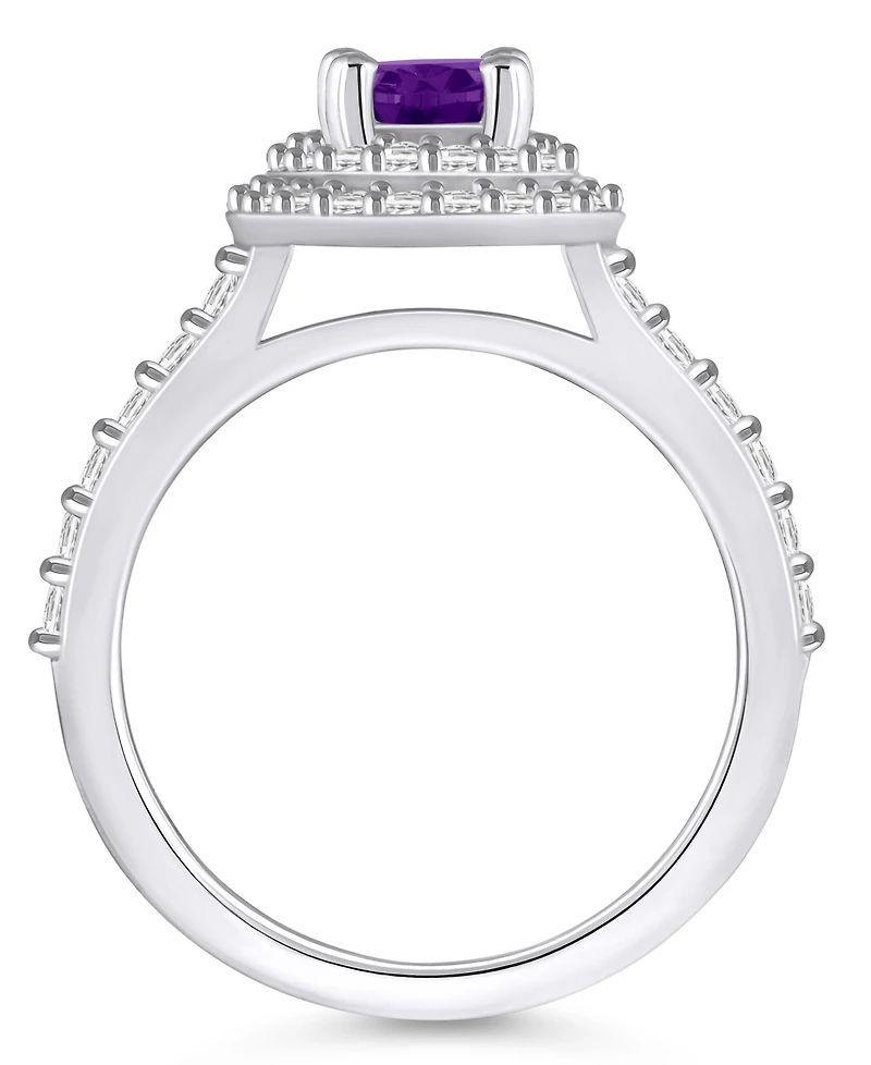 Amethyst and Diamond Halo Ring