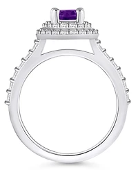 Amethyst and Diamond Halo Ring