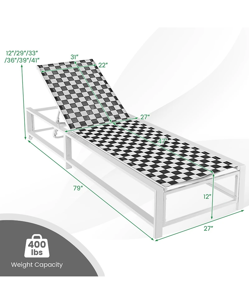 Costway Patio Adjustable Chaise Lounge Chair Outdoor Wheeled Recliner Sturdy Metal