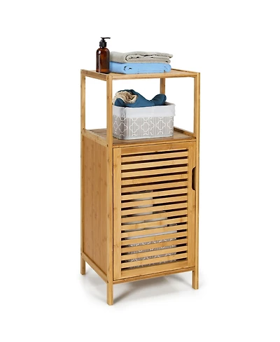 Bamboo Bathroom Storage Floor Cabinet w/Door and Shelf Corner Cabinet