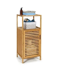 Bamboo Bathroom Storage Floor Cabinet w/Door and Shelf Corner Cabinet