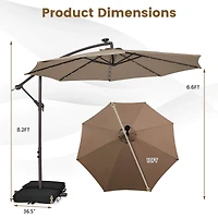 Patio 10FT Hanging Offset Umbrella 32 Led Lights Sand Bag Outdoor Cross Base