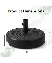 Costway 20'' Patio Fillable Round Umbrella Base Stand Holder Fit Pole 1.5''/1.9'' Outdoor