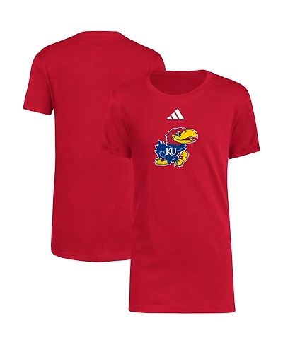 Big Boys adidas Red Kansas Jayhawks 2023 Sideline Locker Room Logo Fresh T-shirt