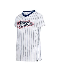 Big Girls New Era White Boston Red Sox Pinstripe V-Neck T-shirt