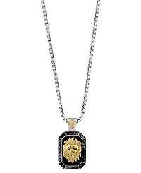Effy Men's Onyx & Black Spinel (1-1/5 ct. t.w.) Lion Dog Tag 22" Pendant Necklace in Sterling Silver & 14k Gold-Plate