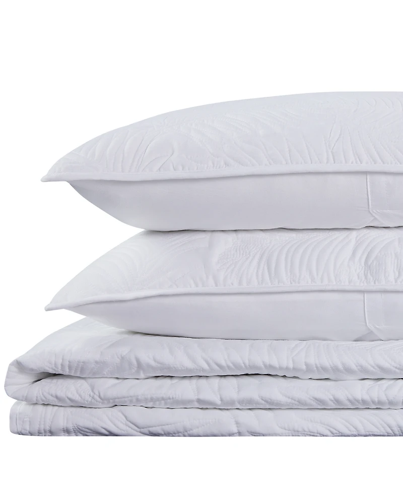 Closeout! Videri Home Coastal Palm Embroidered 3-Piece Quilt Set, King