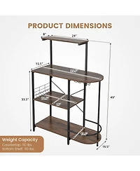 Costway Kitchen Bakers Rack Microwave Stand Coffee Bar w/ S-Hooks & Stemware Holder