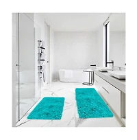 2 Piece Ultra Soft Non Slip Shaggy Bath Rug - Small & Medium