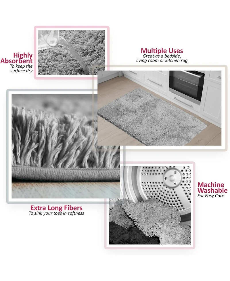 2 Piece Ultra Soft Non Slip Shaggy Bath Rug - Small & Medium