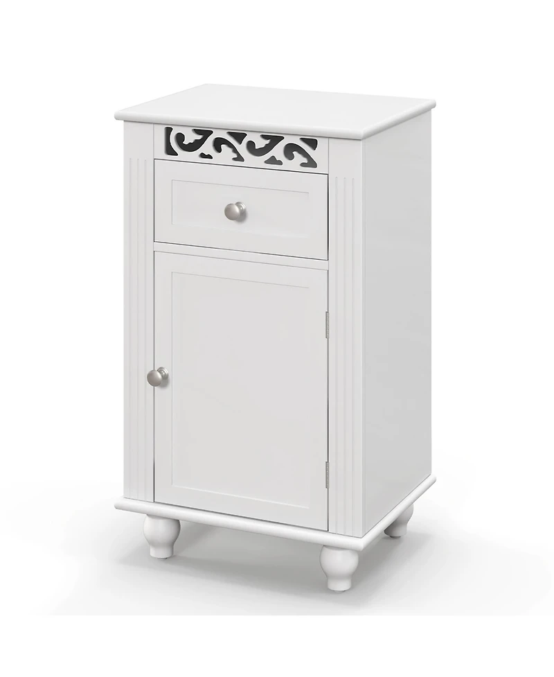 Bathroom Floor Cabinet Side Storage Organizer with 1 Drawer & Adjustable Shelf
