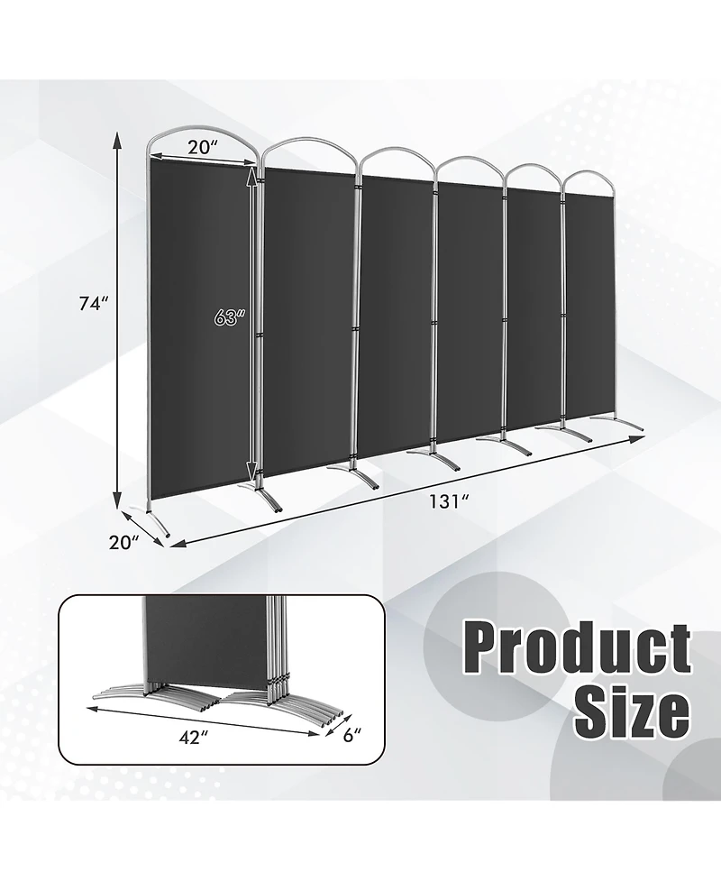 Costway 6 Panels Folding Privacy Screen Ft Tall Fabric for Home