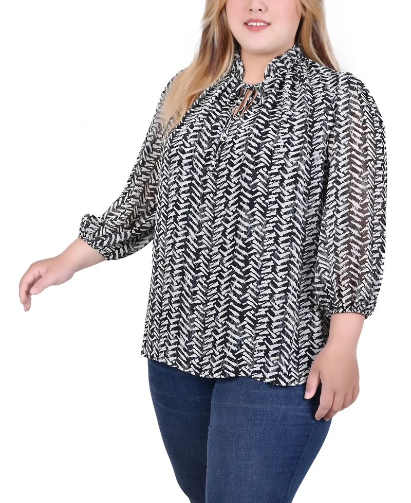 Ny Collection Plus 3/4 Sleeve Chiffon Blouse