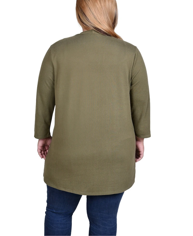 Ny Collection Plus Size 3/4 Sleeve Two Pocket Cardigan Sweater