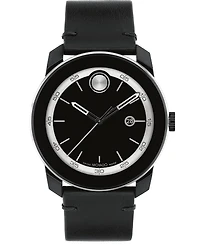 Movado Men's Bold TR90 Swiss Quartz Black Leather Watch 42mm